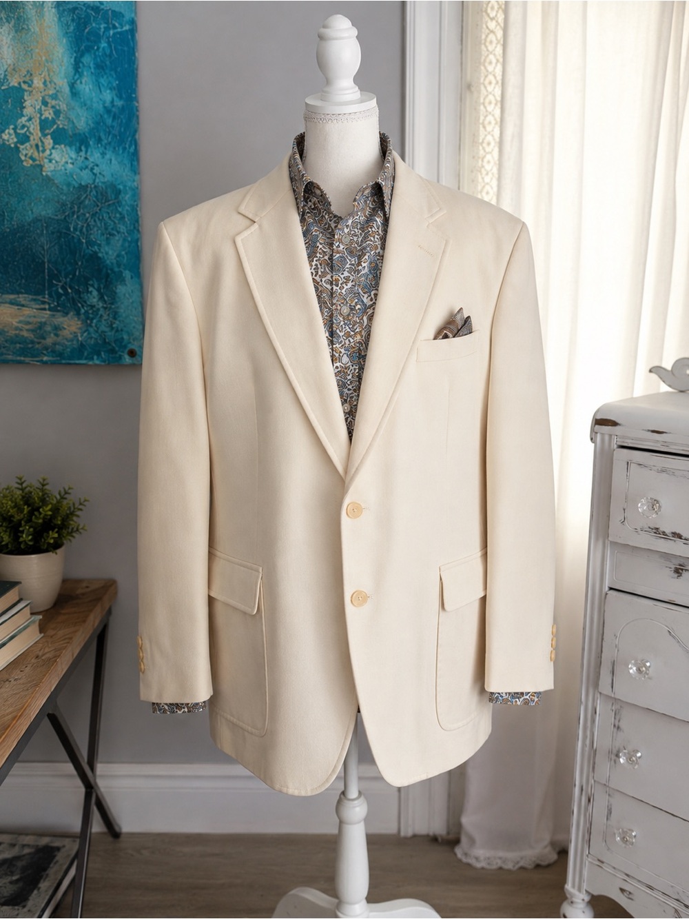 Vintage IZOD Lacoste Men’s Cream Blazer Sport Coat Crocodile Preppy Jacket
